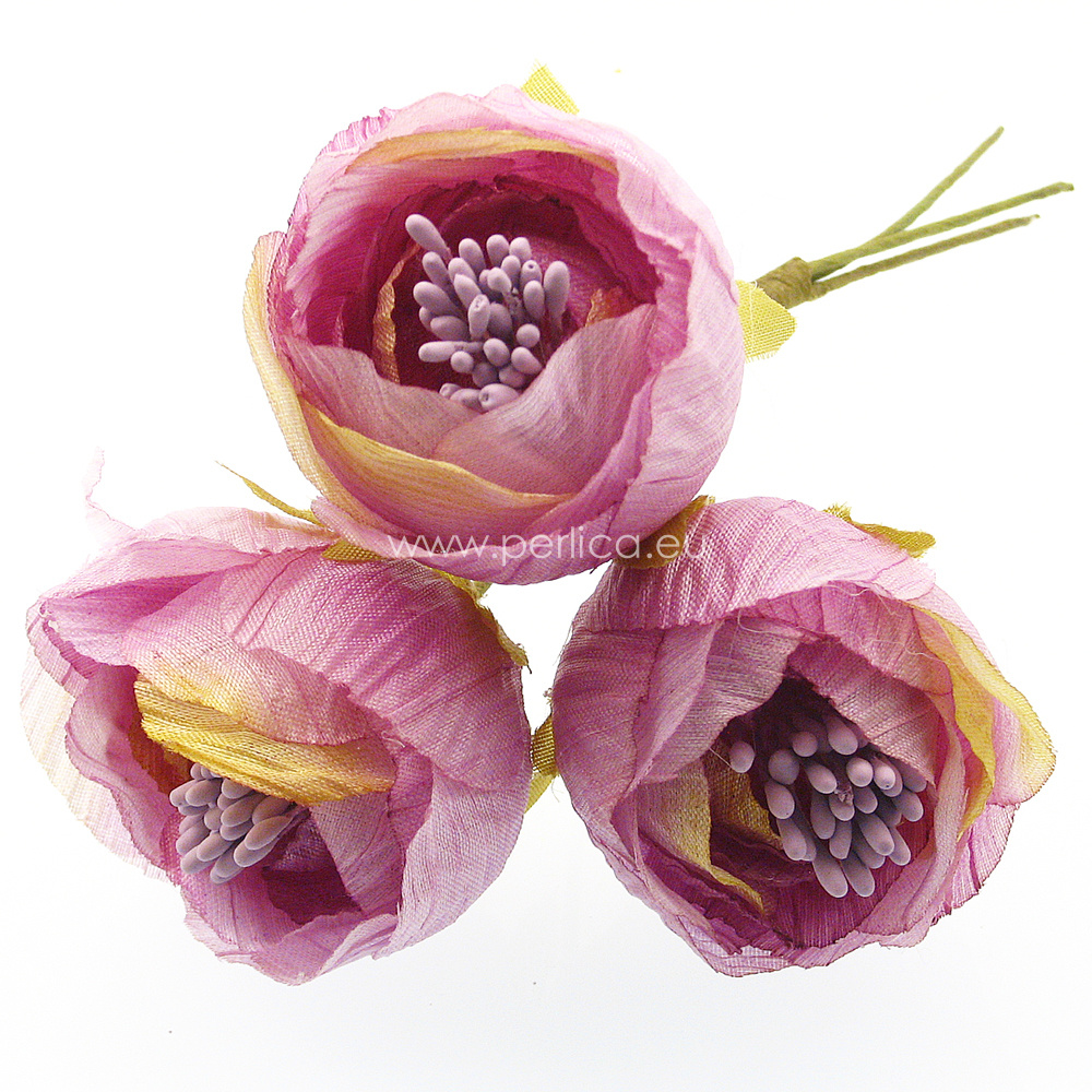 Pušlek 3 cvijetica, 4,5 cm , svila i organtes, lila