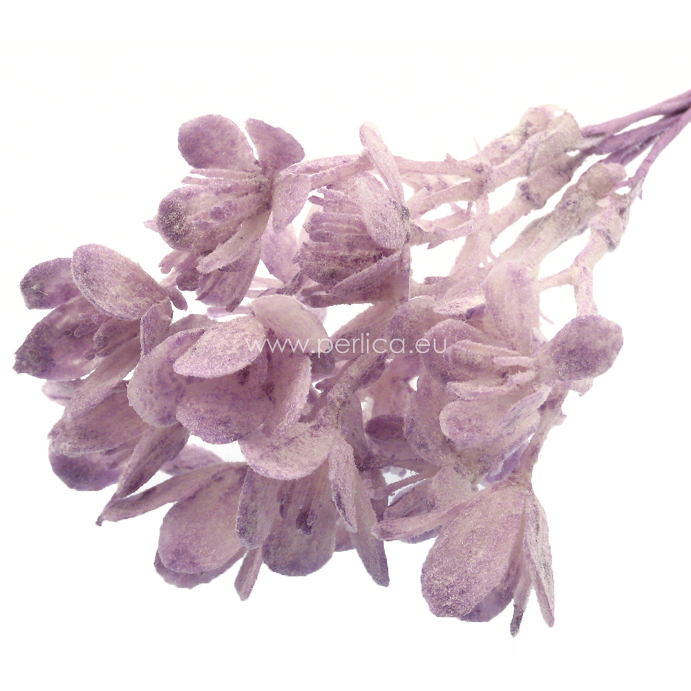 Pušlek 6 grančica s ukupno 18 cvijetića 3 cm , svila frosted, lila, vis.18 cm