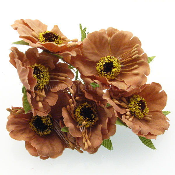 Cvijetici "Puslek" 6 cvijetica,  4 cm, svila boja koze