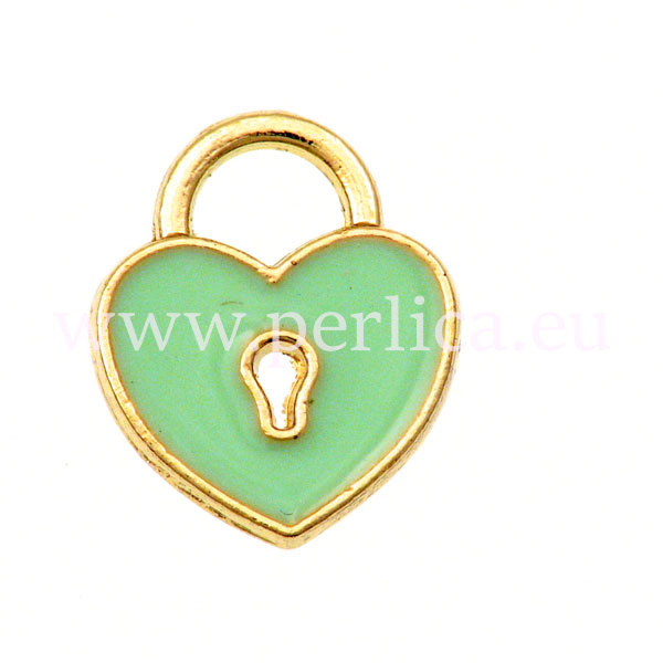 Privjesak lokot srce , vel.14x12 mm, 1 kom, boja:zelena  EM4