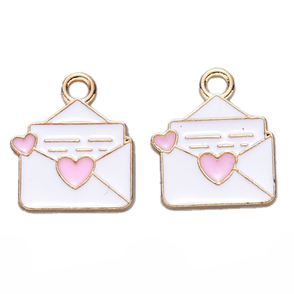 Privjesak Pismo srce , boja:bijela, , vel 16x13x1,5 mm, 2 kom  EM 6