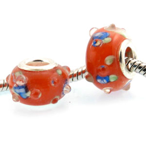 Perlica Bumpy red  flowers, 1 kom,  lampwork staklo  E1
