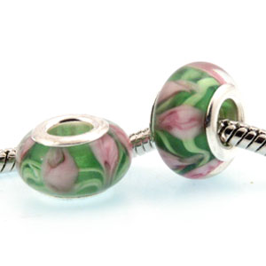 Perlica Green spring forest , 1 kom,  lampwork staklo E1