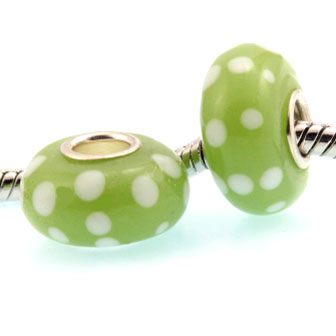 Perlica Green-white bumps, 1 kom, lampwork staklo  E1