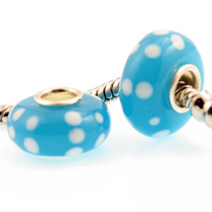 Perlica Turquise-white bumps, 1 kom, lampwork staklo E1