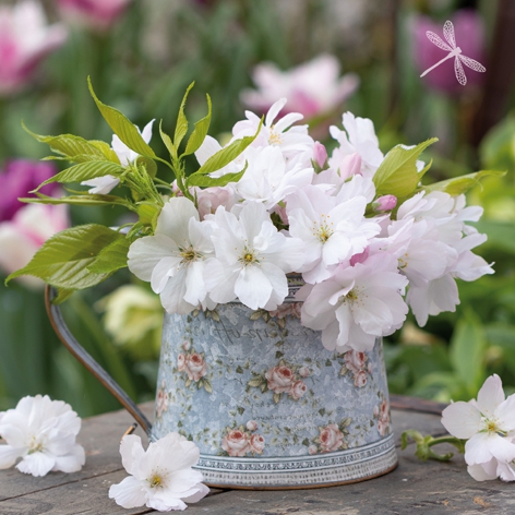 Salveta White Crabapples in Vintage Vases C54