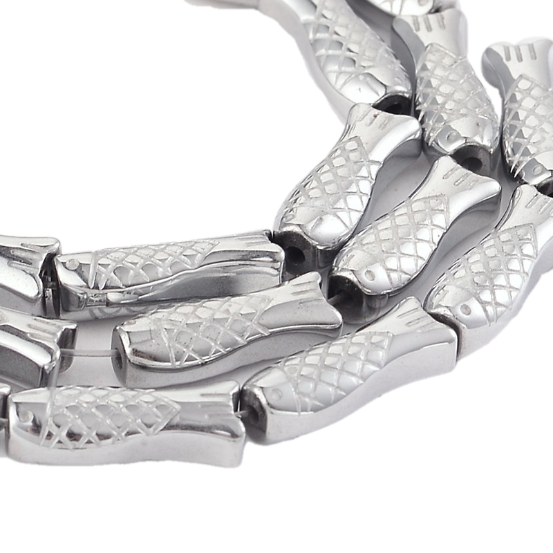 Perlica riba, sint.hematit, vel 16x6x5 mm, 10 kom, boja:platina, galvanizacija, H1