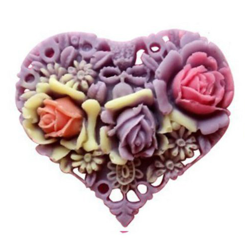 Kalup silikonski Srce s ružicama vel 52x50x11,5 mm, unut.vel.34x41 mm, KAL 44