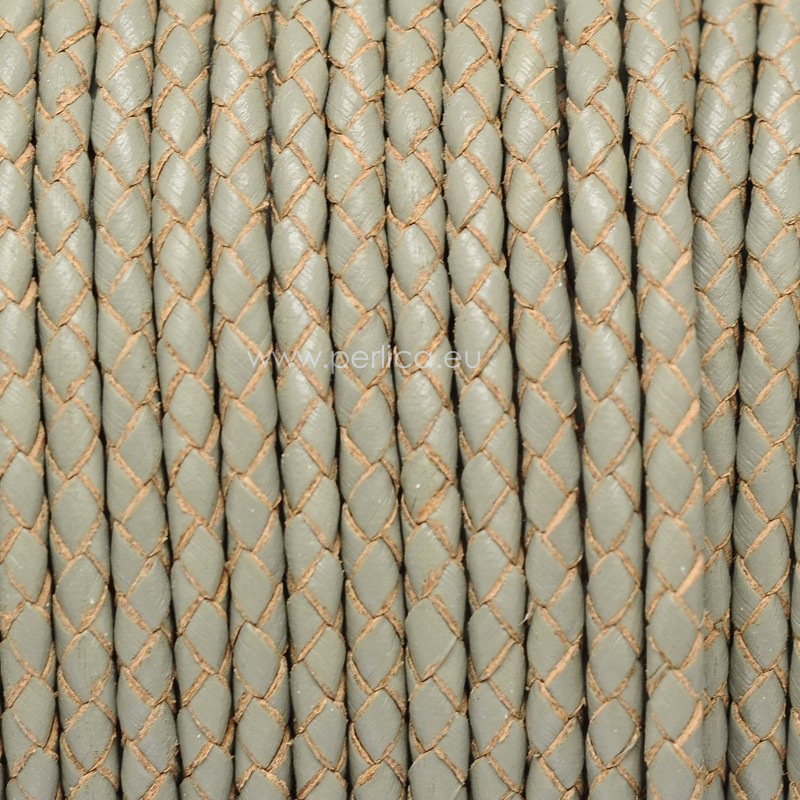 Traka koža pletena 3 mm, kaki (zeleno-siva), 1 metar