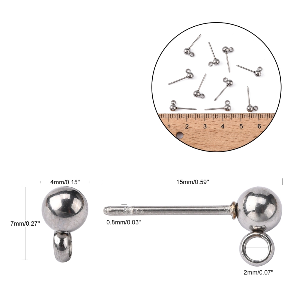 Kopča za naušnice SS304 vel.15x4 mm, rupa:1,7-2 mm, iglica 0,8 mm 4 kom, SS62
