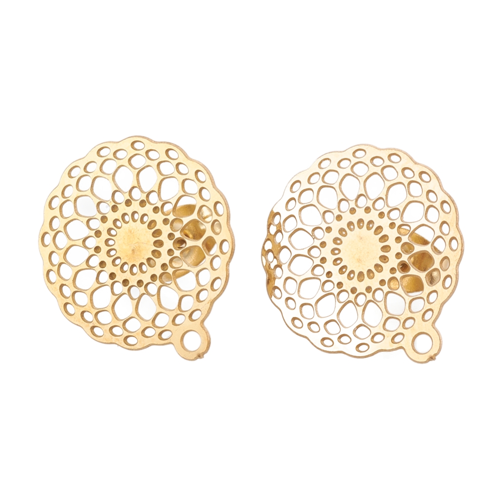 Kopča nausnica cvijet SS304 16x14 mm, 2 kom, boja: zlatna, SS40