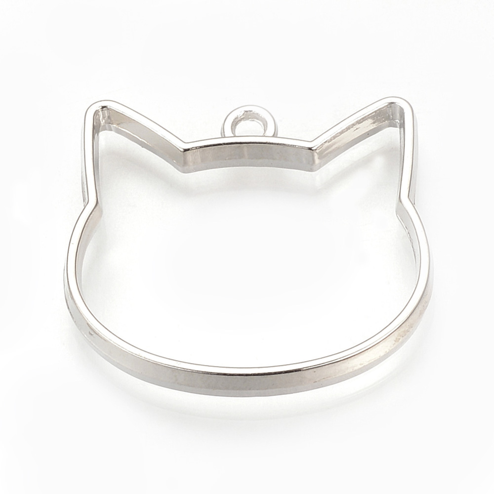 Privjesak Mačka, vel 26x29x3,5 mm, rupa 2 mm, 2 kom, boja: platina OP3