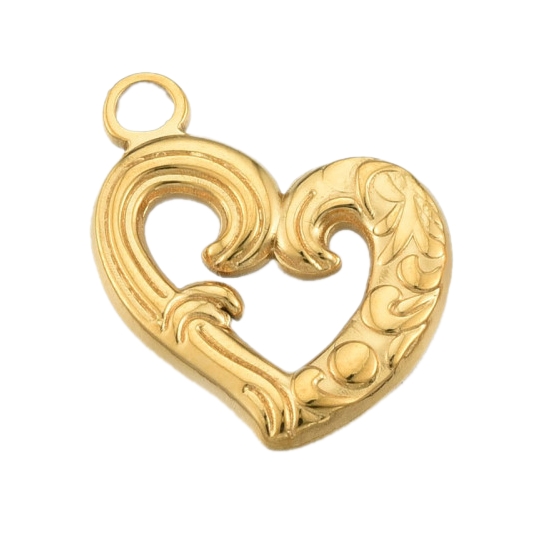 Privjesak "Srce" SS304 vel.18,5x15x1,5mm, rupa: 2mm, ION galv. 18 karat.pozlata 1 kom SS59