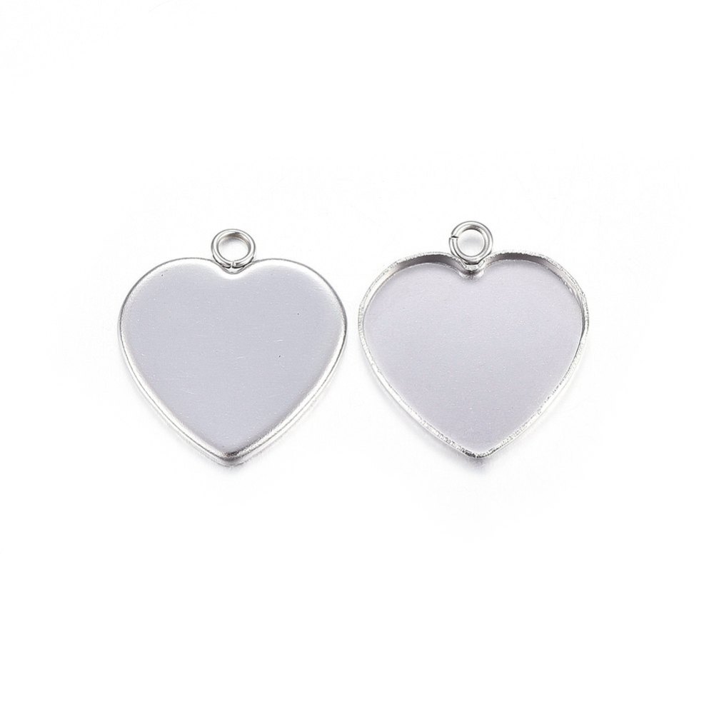 Podloga privjesak srce.SS304  vel 14x11x2 mm , rupa 2 mmn,  2 kom, boja:inox SS64