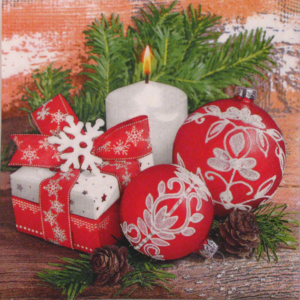 Salveta Festive red and white with candle BZ21