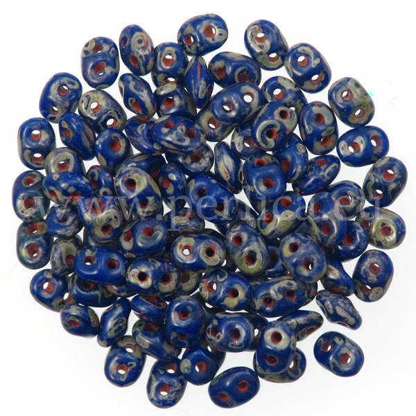 Superduo 2,5x5 mm, 10 gr, opaque blue picasso, SD1